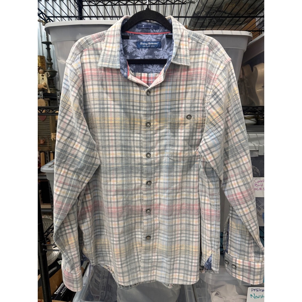 Tommy Bahama Mens Coastline Cord Plaid Corduroy Button Down Shirt M Multi Color